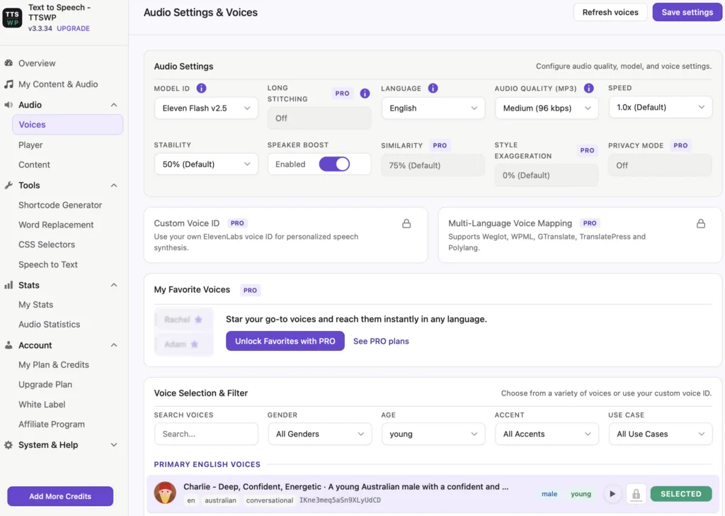 TTSWP WordPress Plugin Dashboard