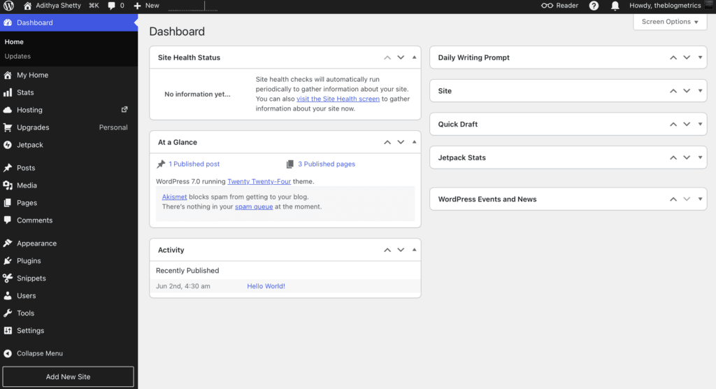 WordPress.com dashboard