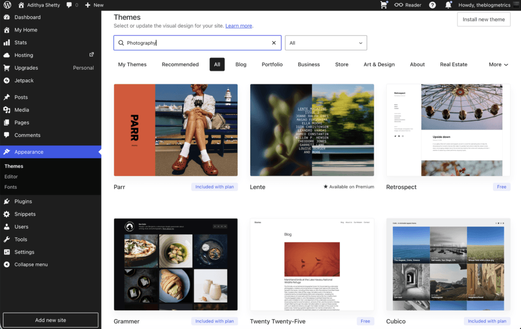 Installing a Photography theme