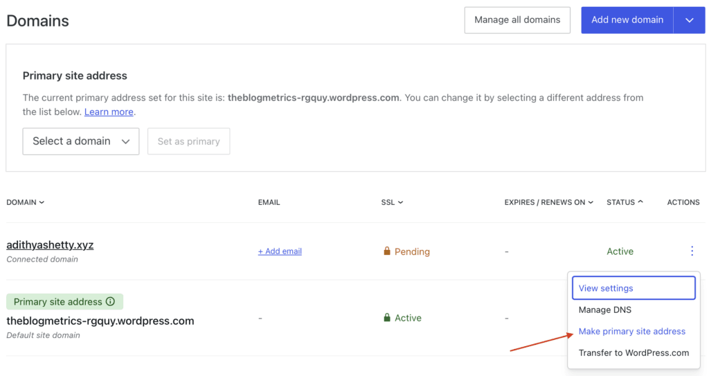 Changing Primary site address to the domain name