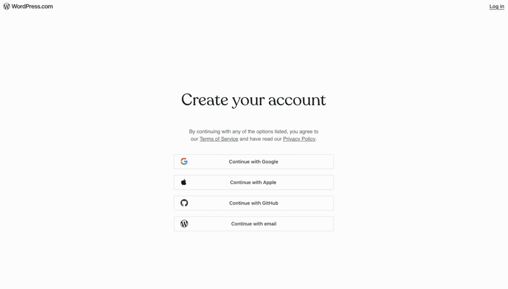 Creating an account on the WordPress.com