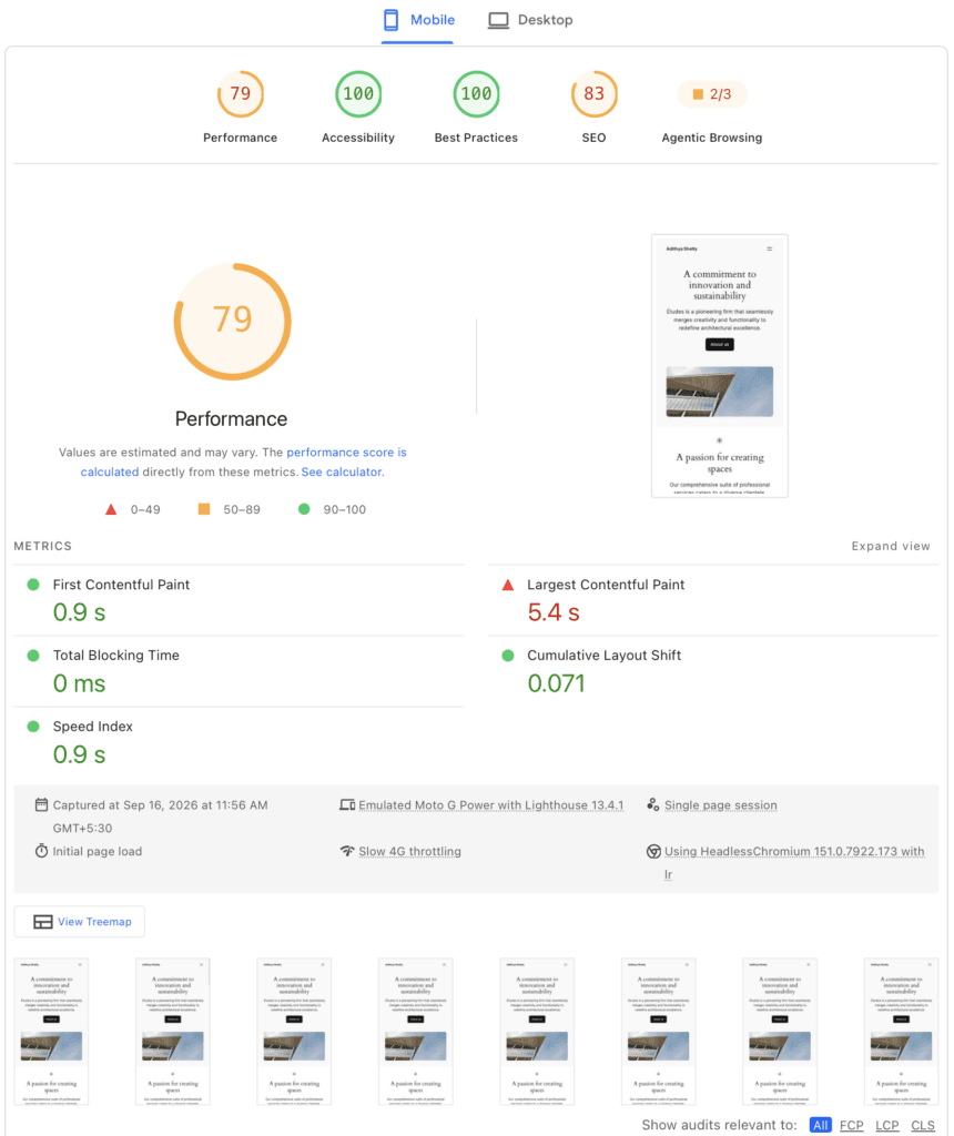 PageSpeed Insights Mobile of a site hosted on Kinsta